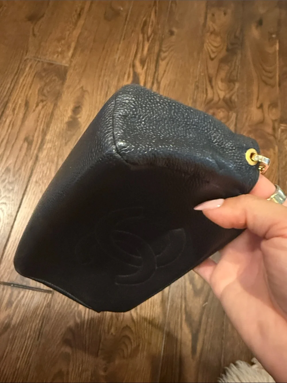 CHANEL Black Quilted CC Embossed Chain Crossbody Bag